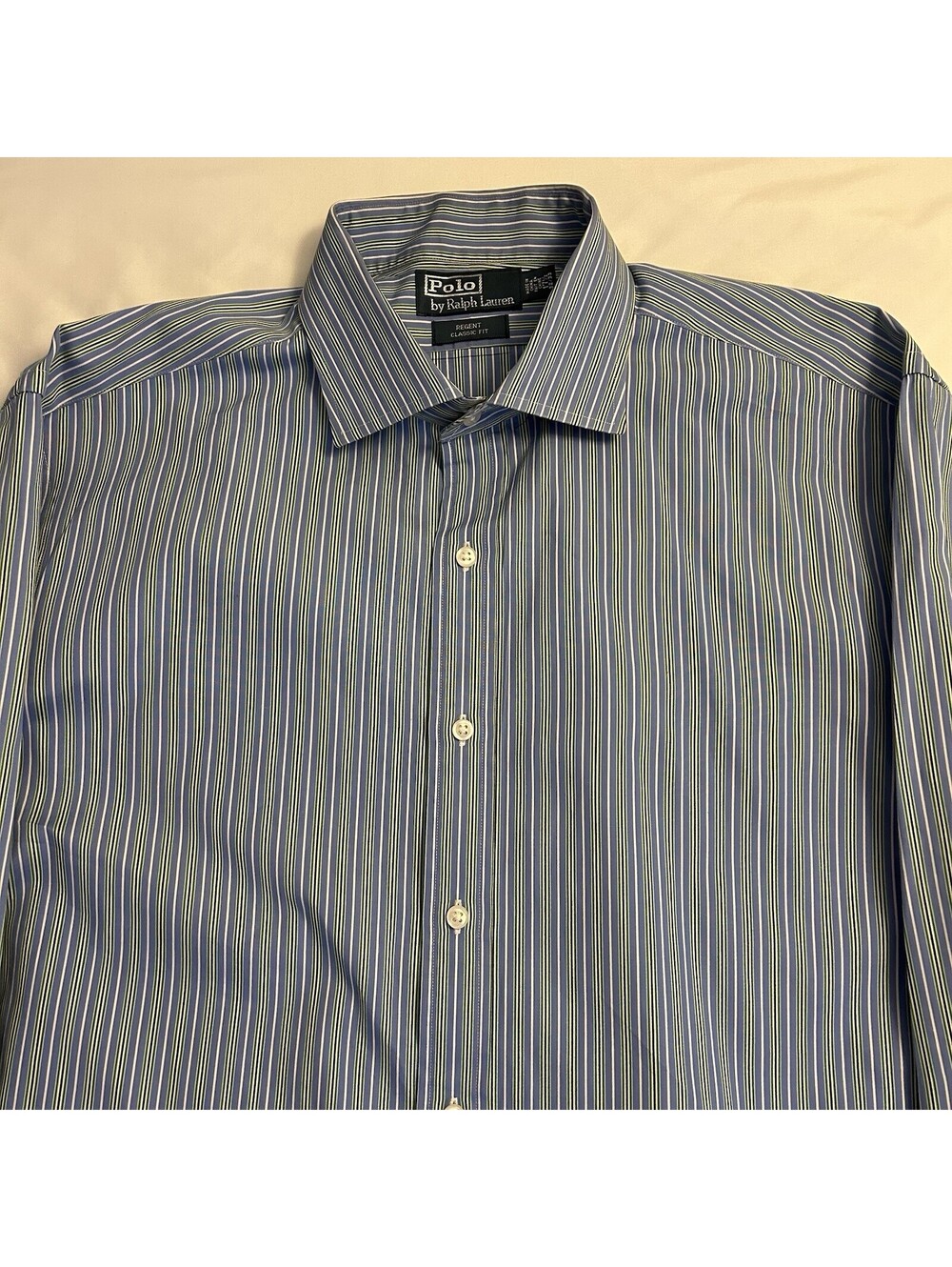 Polo Ralph Lauren Regent Classic Fit Striped Blue Green Shirt 17.5 32/33 XL